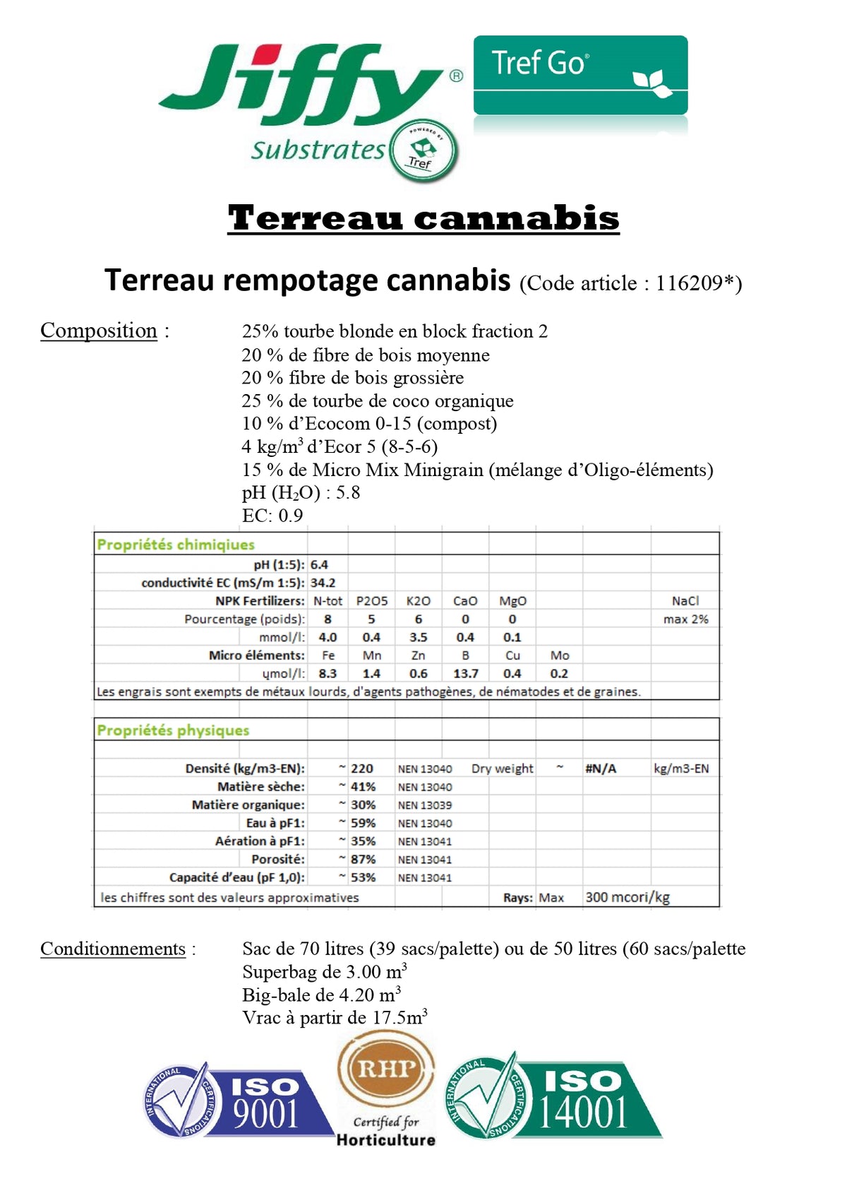 Terreau professionnel spécial chanvre 70 L (fabrication par nos soins)