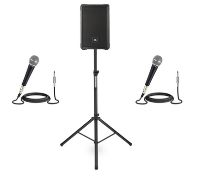 Pack 2 Micro + enceinte amplifiée Turbosound M15 1100w sur trépied
