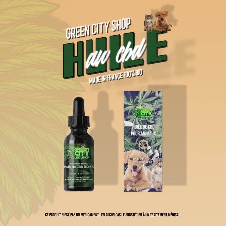 Huile BIO 3% CBD pour animaux 300mg (10ml) - GreenCity - E-shop CBD Roanne